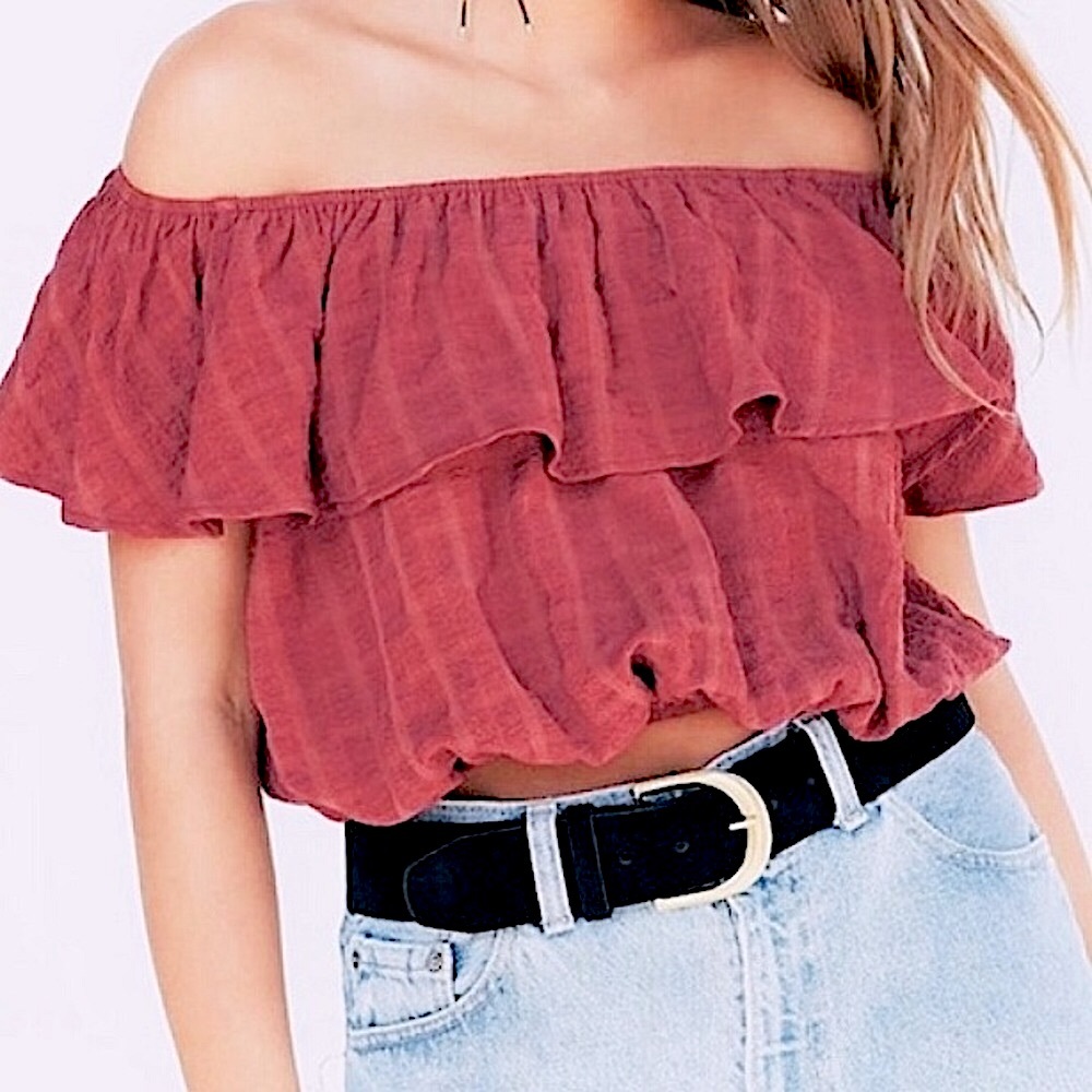 Urban Outfitters Kimchi Blue Off the Shoulder Ruffle Blouse